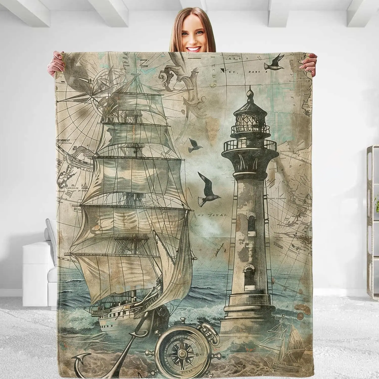 for Maritime Adventure Throw Blanket - Plush, Soft, Comfy, Lightweight, Warm, Fuzzy, Anti-Pilling Flannel for Couch, Bedroom
