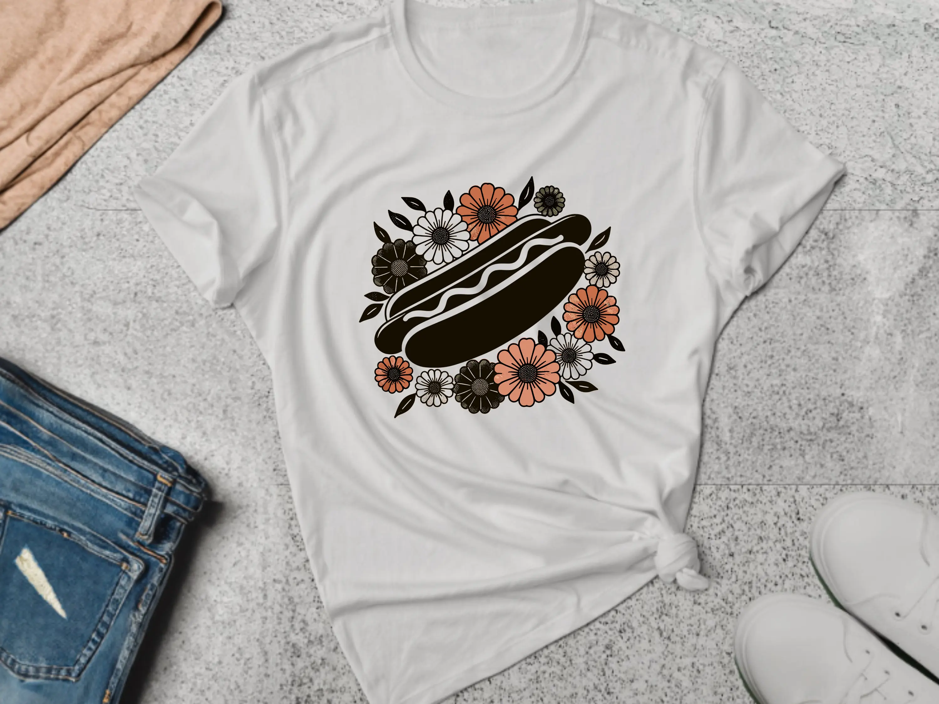 Hot Dog T Shirt Floral Flower Foodie Food Lover Street Casual