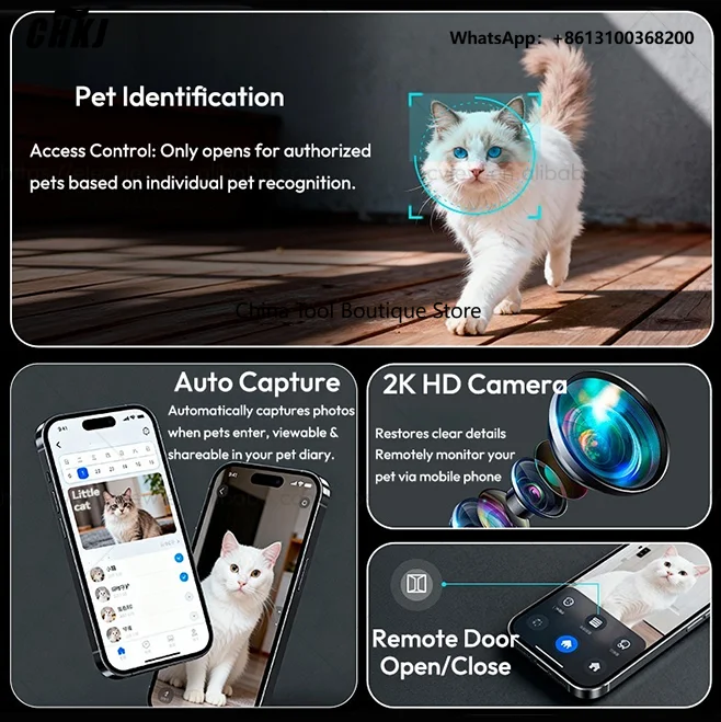 Elecpet Smart Pet Door APP Control 2K Camera with AI Recognition Mosquito & Bug Proof 5000mAh Dog Cat Door