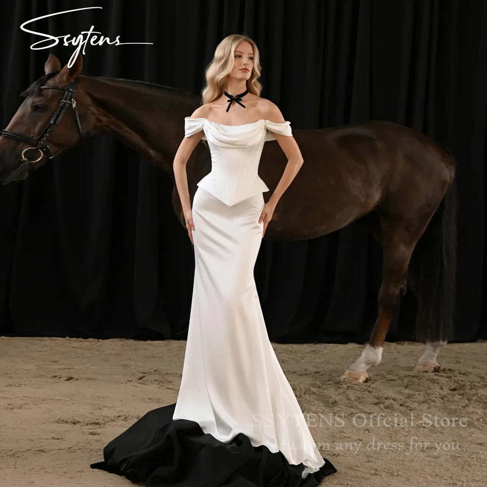 SSYTENS Abiti da sposa eleganti a sirena per le donne con spalle scoperte aperto sul retro abito da sposa in crêpe 2026 abiti da sposa personalizzati