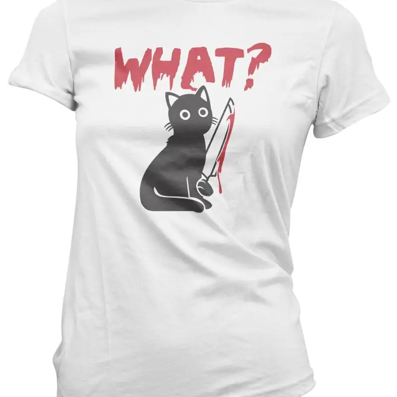 

What Cat Womens T Shirt Funny Horror Halloween Lover Kitten Pet Owner