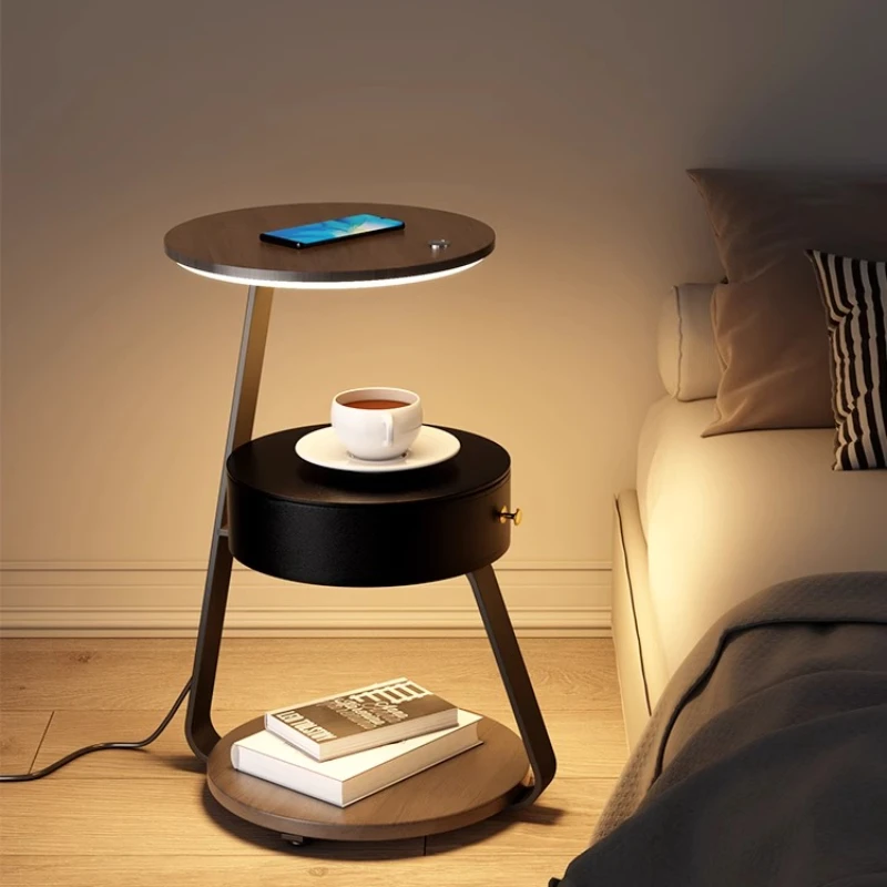 

smart bedside table light luxury advanced charging narrow small creative alternative bedroom round medieval edge few shelves
