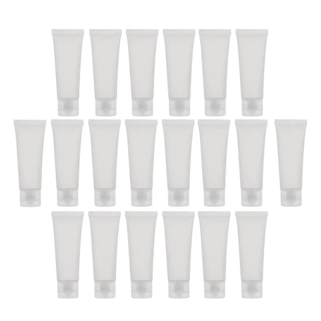 20 peças 50ml tubos de plástico vazios garrafas recipientes transparentes para shampoo de loção corporal com faça você mesmo