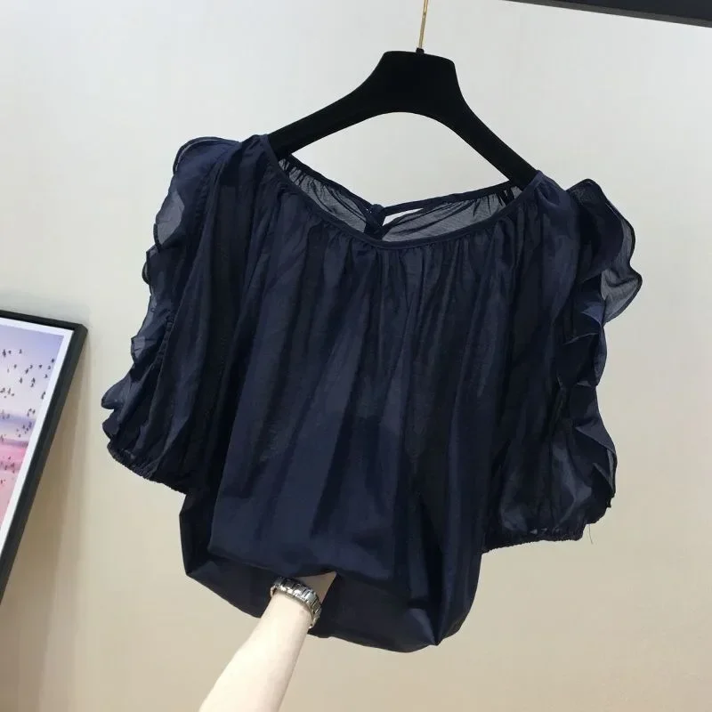 Pop Stylish Chiffont T-shirt For Women 2025 New Design Sweet Age-reducing Elegant Versatile Unique Top Summer Wear