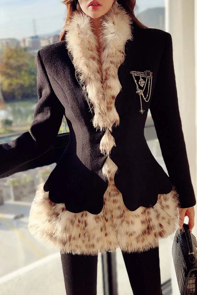 Dabuwawa Fur Collar Double Sided Woolen Jacket Patchwork Women Empire Short Coat Outwear Y2K DA1DOT008