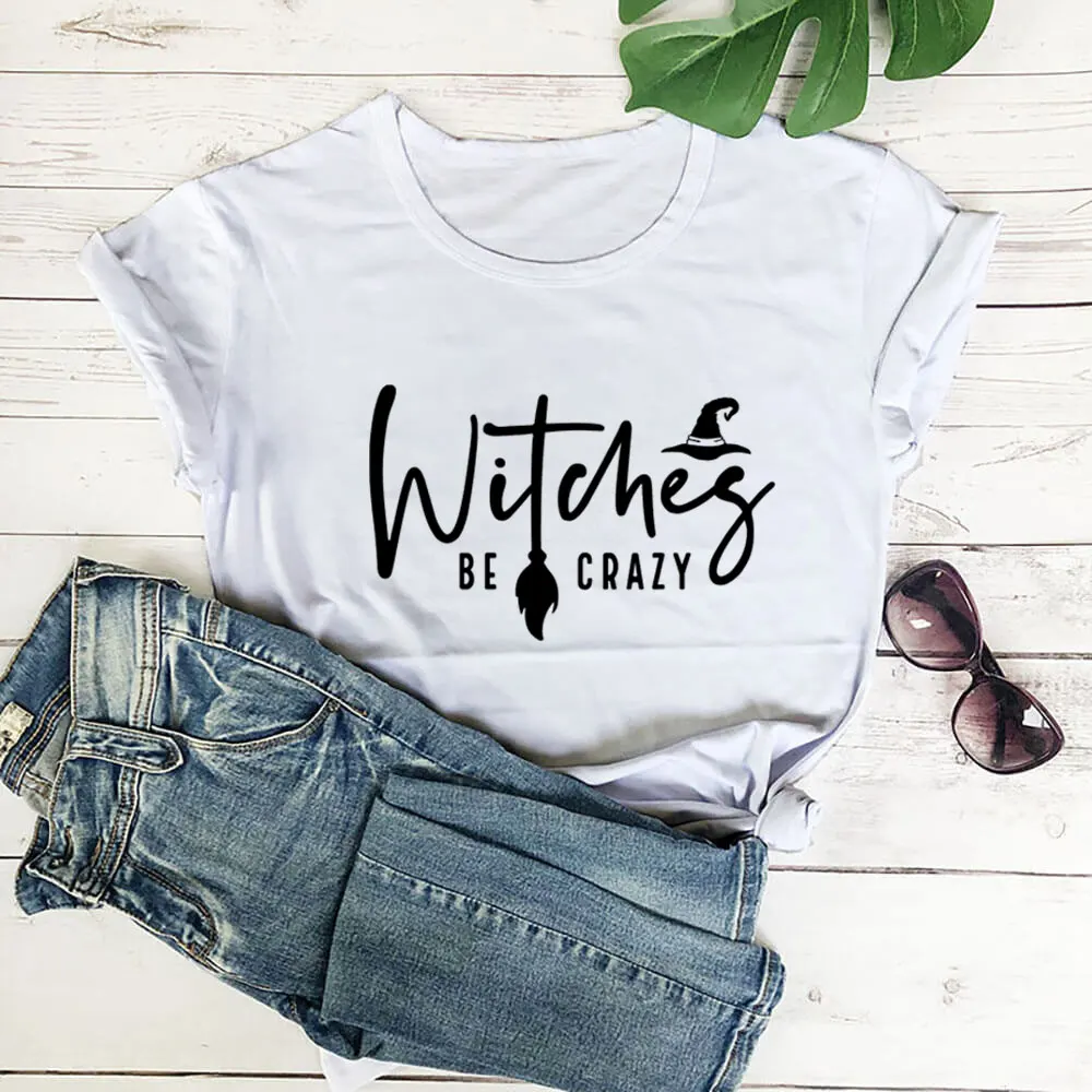 

Witches Be Crazy New Arrival Halloween Shirt 100%Cotton Women's Tshirt Unisex Summer Funny Casual Short Sleeve Top Holiday Tee