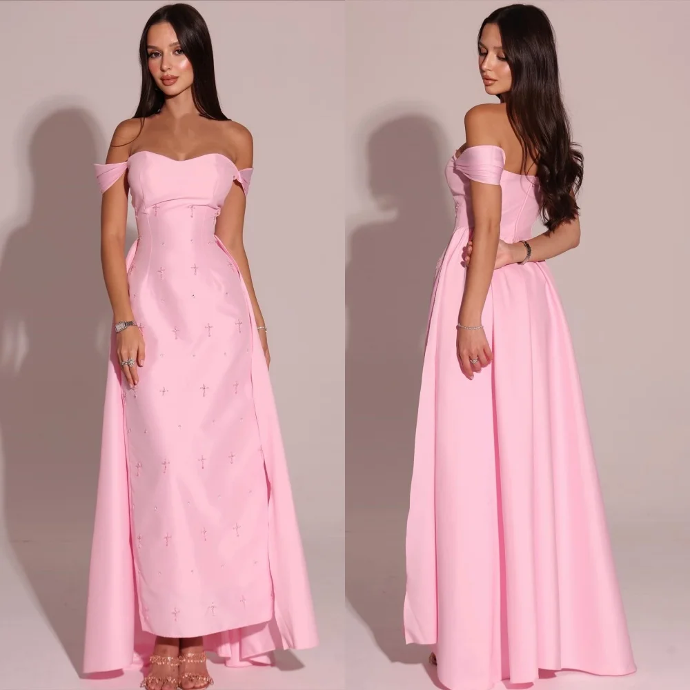 

Customized Modern Style Classic Jersey Rhinestone Pleat A-line Off-the-shoulder Long Dresses Bespoke Occasion Dresses Matching