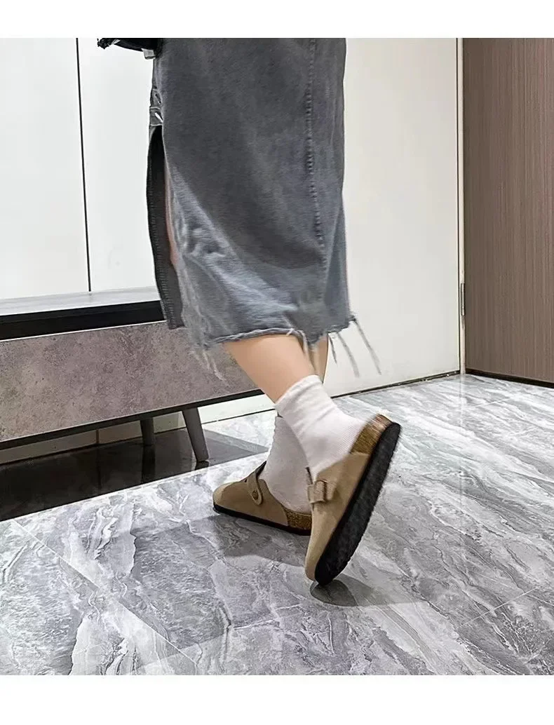 2026 Damen Retro-Korkfußbett-Clogs, geschlossene Zehenpartie, flache, rutschfeste Slip-On-Schuhe, bequeme Freizeitsandalen für den Außenbereich – Detail 8