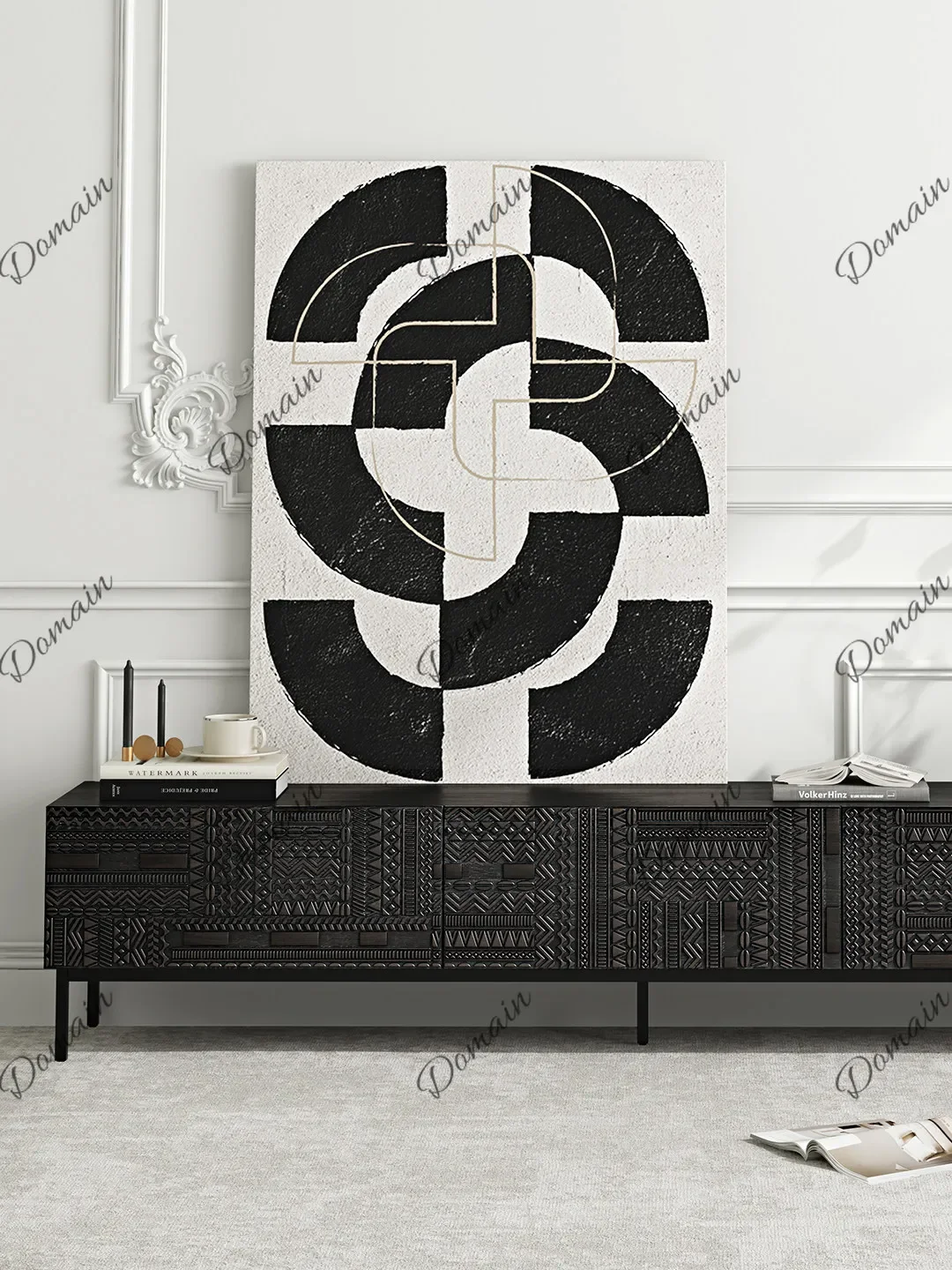 BJ Nordic Solid Wood TV Stand Mian Teak Black French Retro Hand Carved Cabinet Italian Minimalist