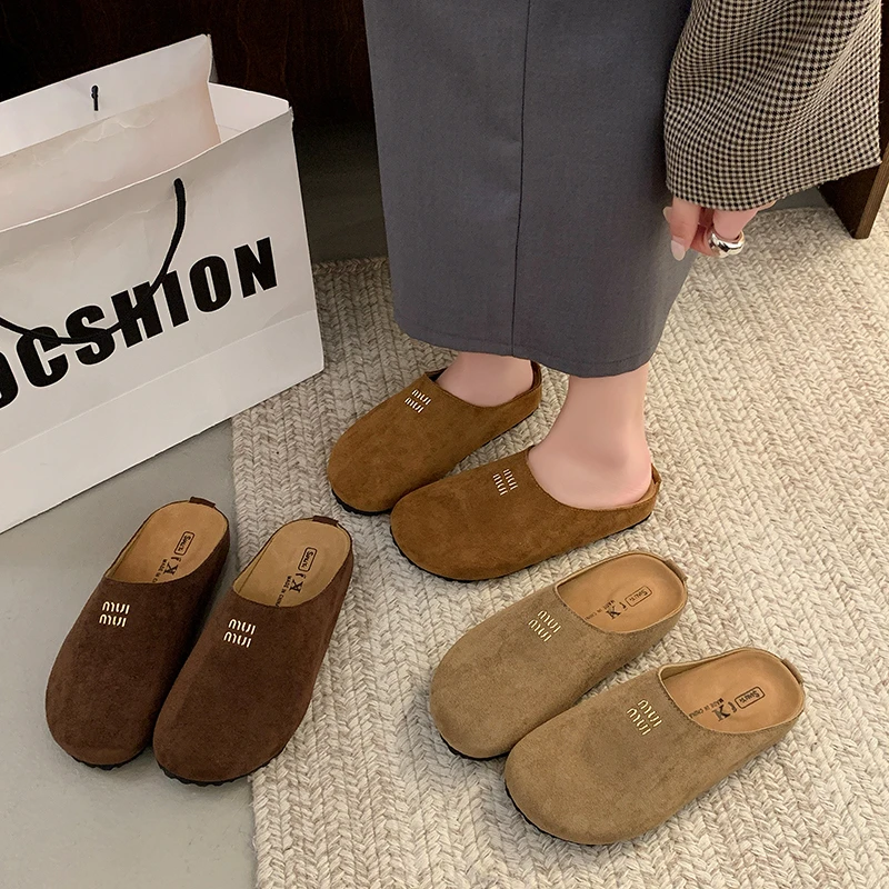 New Women Footbed Comfortable Slip on Mules Mules House Slipers with Arch Support Ladies Suede Backless Casual Shoes