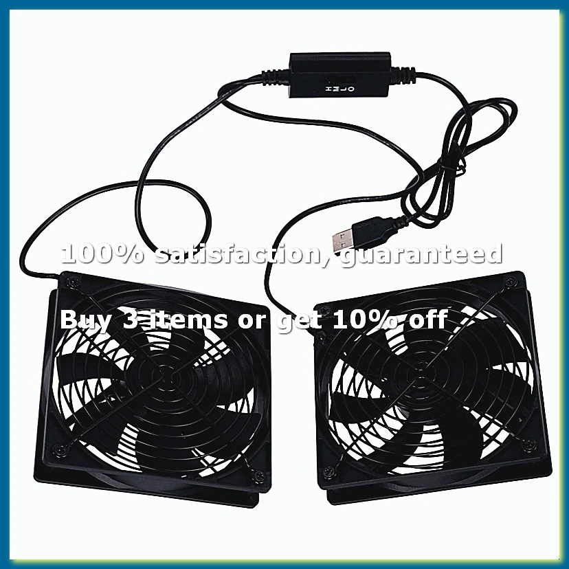 Dual 120mm 5V USB Powered PC Router Fans with Speed Controller High Airflow Cooling Fan for Router Modem Receiver-DTD2