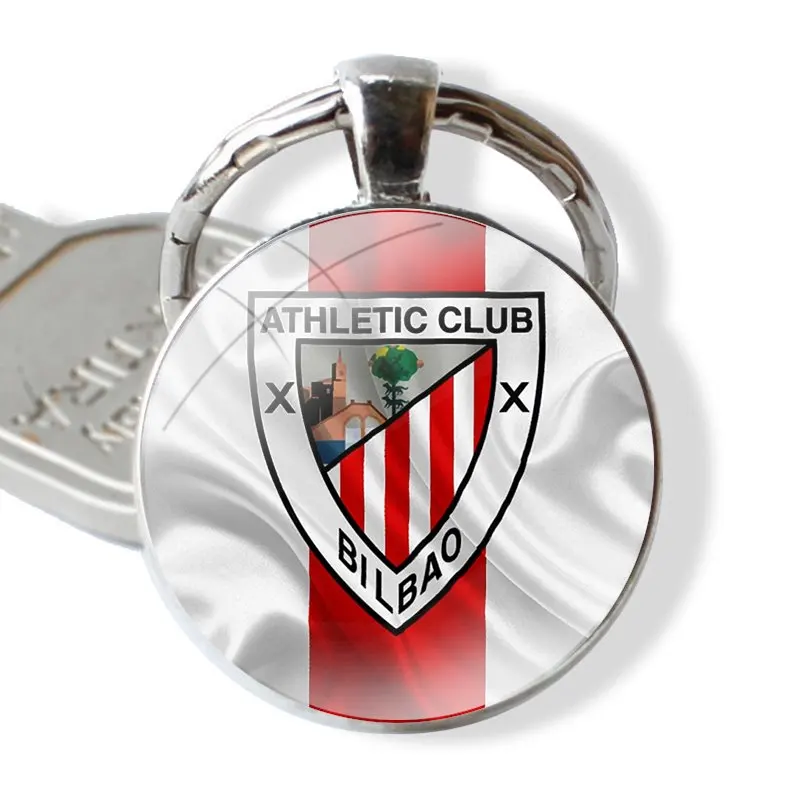 Keychain Handmade Glass Cabochon Key Ring Holder Pendant Key Chains Athletic Club Bilbao FC Logo