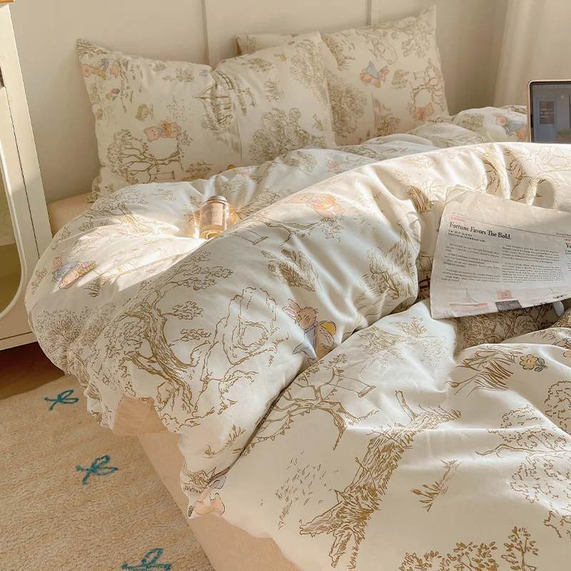 

New Pure Cotton Cute Printed Bedding Sets Cartoon Nude Sleeping Skin Friendly Comforter Set Adult Bedsheet Kit for All Seasons