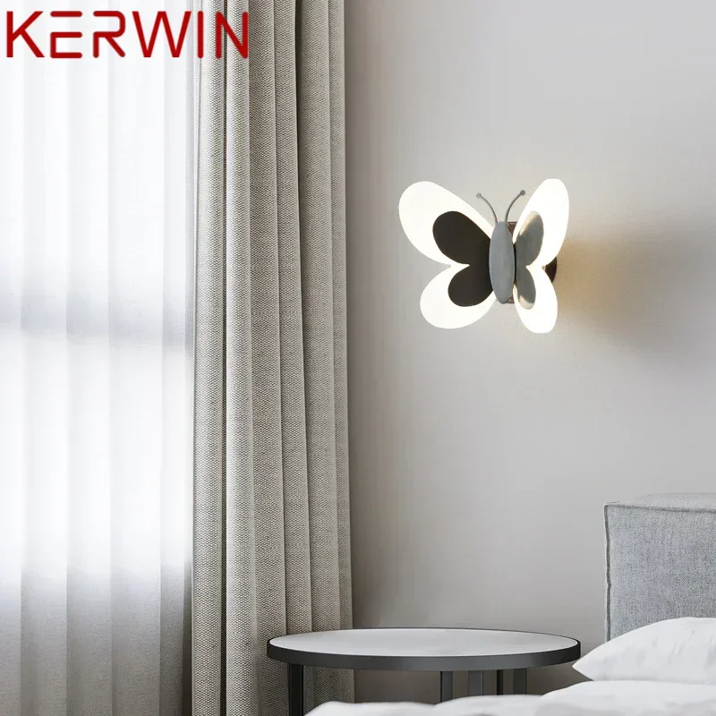 KERWIN Indoor Black Brass Butterfly Sconce Light LED 3 Colors Lifelike Creative Wall Lamp for Bed Living Room Decor