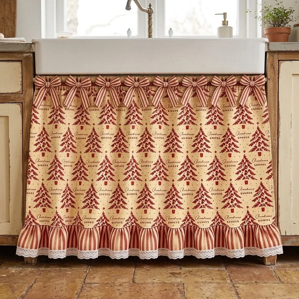 Ruffle Trimmed Cabinet Curtain for Bathroom Sink to Provide Coverage for Plumbing and Support Organized Storage