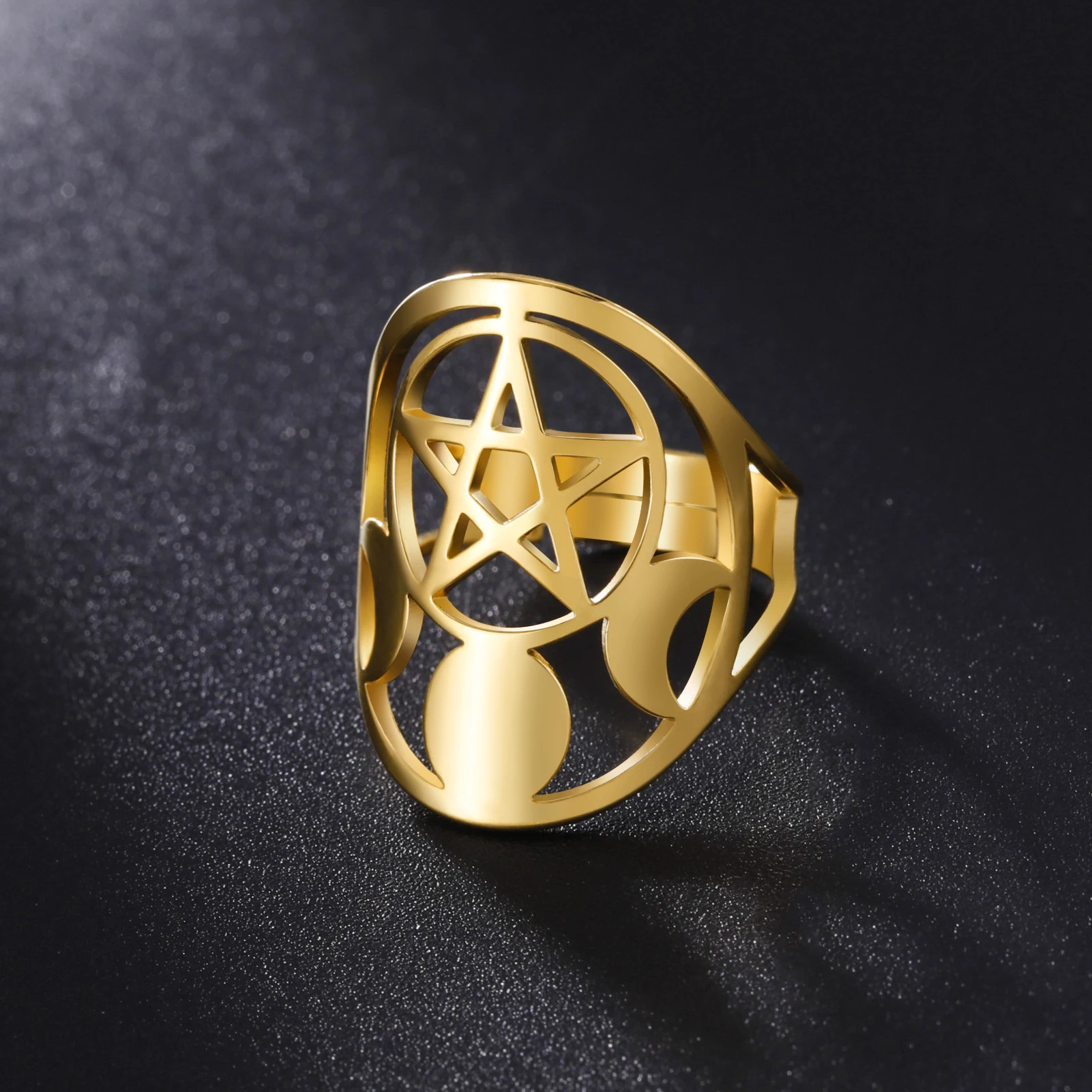 1PC Men's and Women's New Moon Star Ring Stainless Steel Fashion Adjustable  Jewelry Wholesale