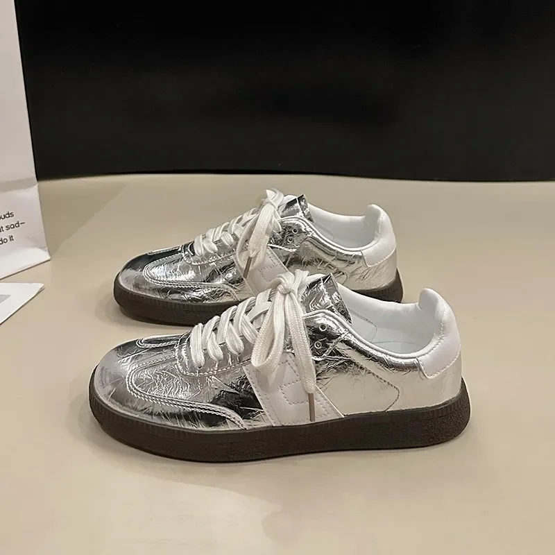 Autumn Woman Footwear Lace Up Tennis Sports Sneakers Silver Walking Shoes for Women Athletic Designer Outdoor Jogging Trainers