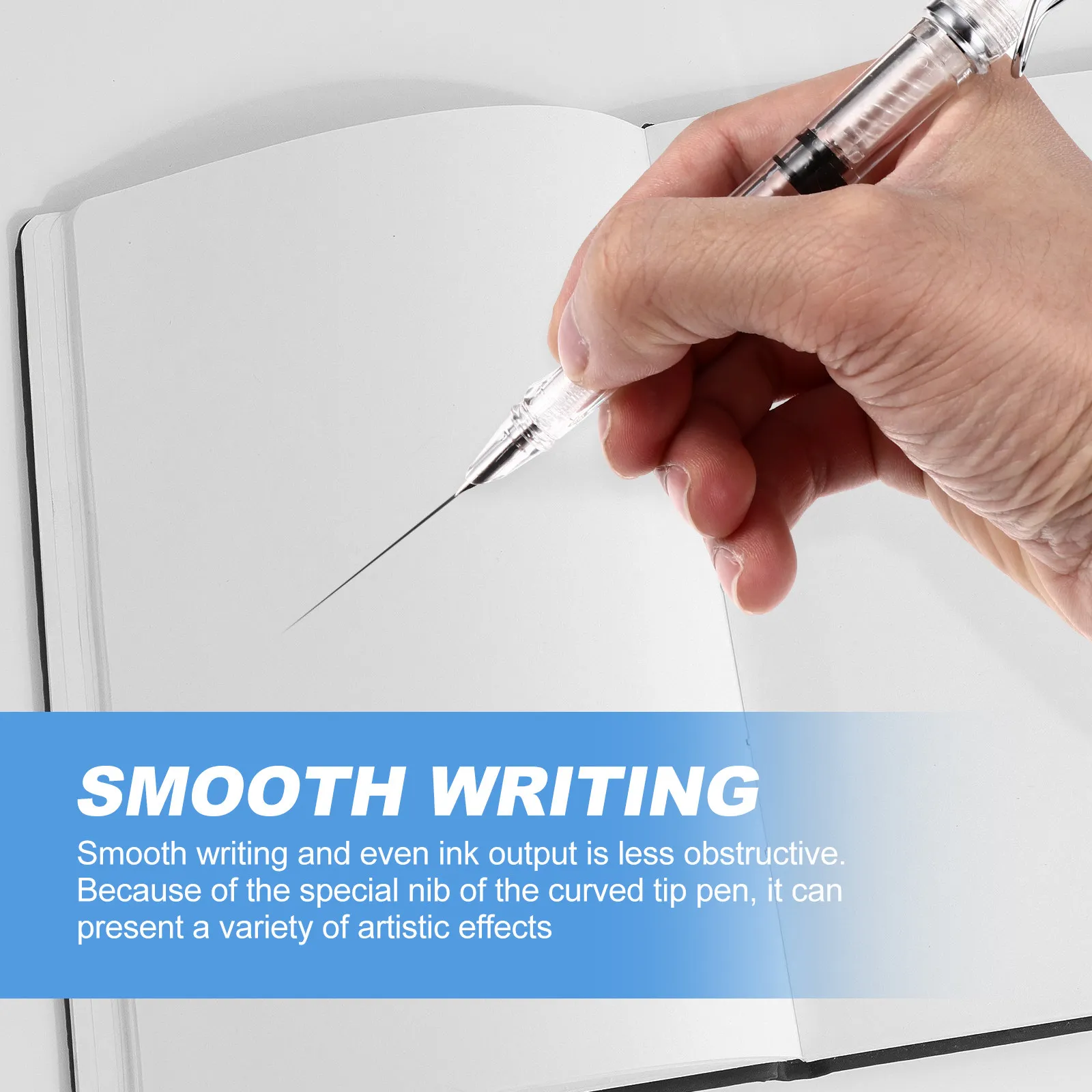

2Pcs Ergonomic Fountain Pens Transparent Resin Body Metal Clip Smooth Writing Performance Curved Nib Artistic Effects