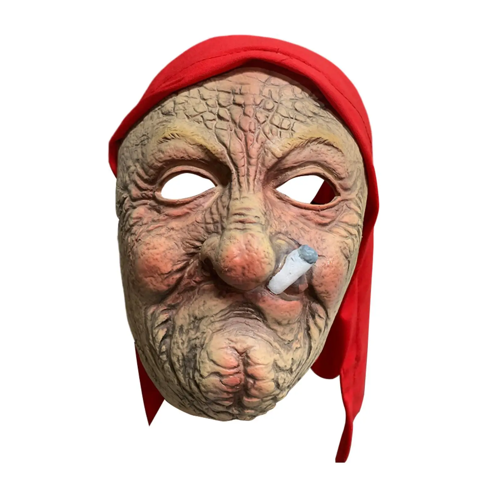 Smoking Grandma Latex Mask Prop Funny Elderly Lady Mask Smoking Granny Headgear Scary Halloween Mask for Costume Party Halloween