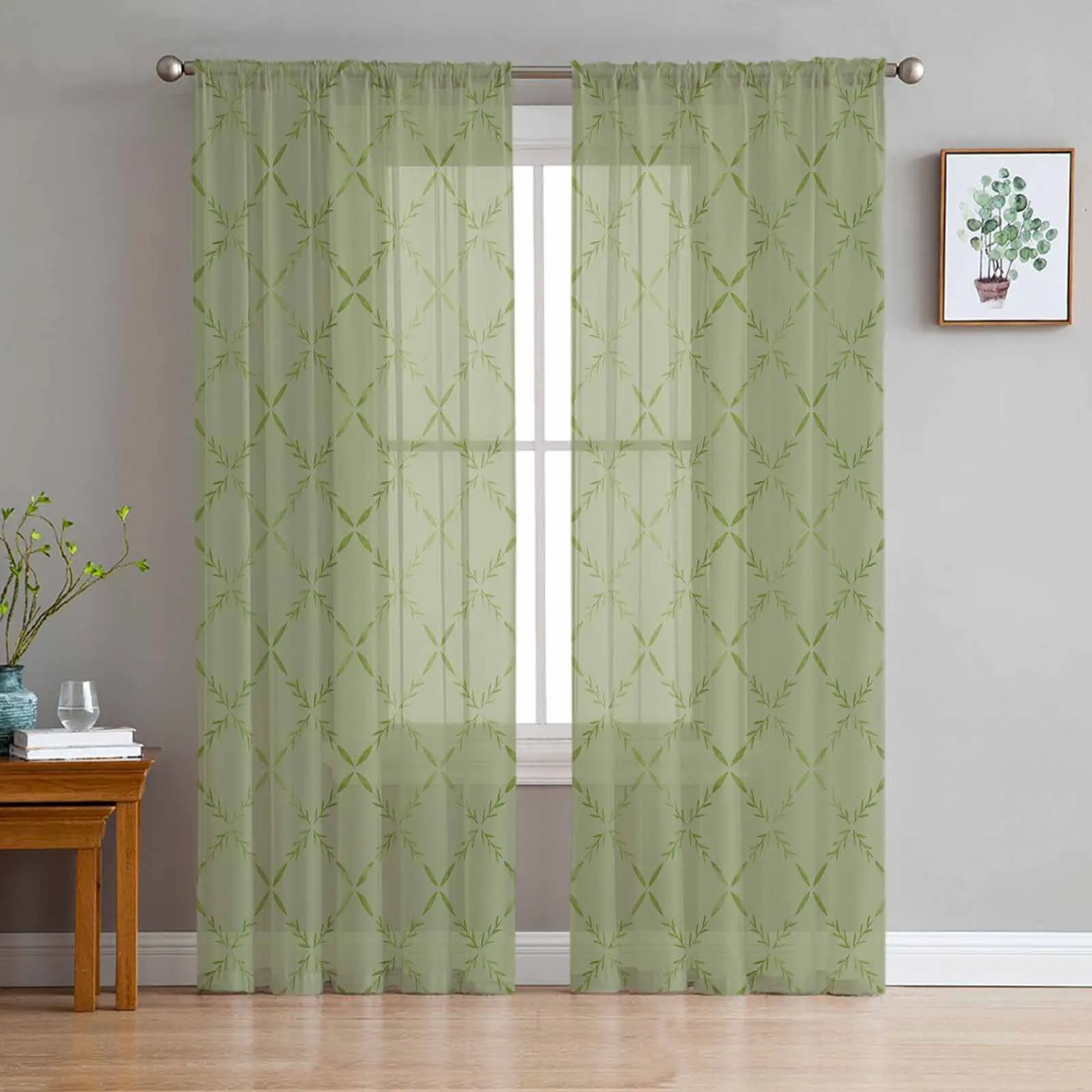 Diamond Grid Texture Sage Green Sheer Curtain Living Room Drapes Home Bedroom Voile Curtain Tulle Window Curtain