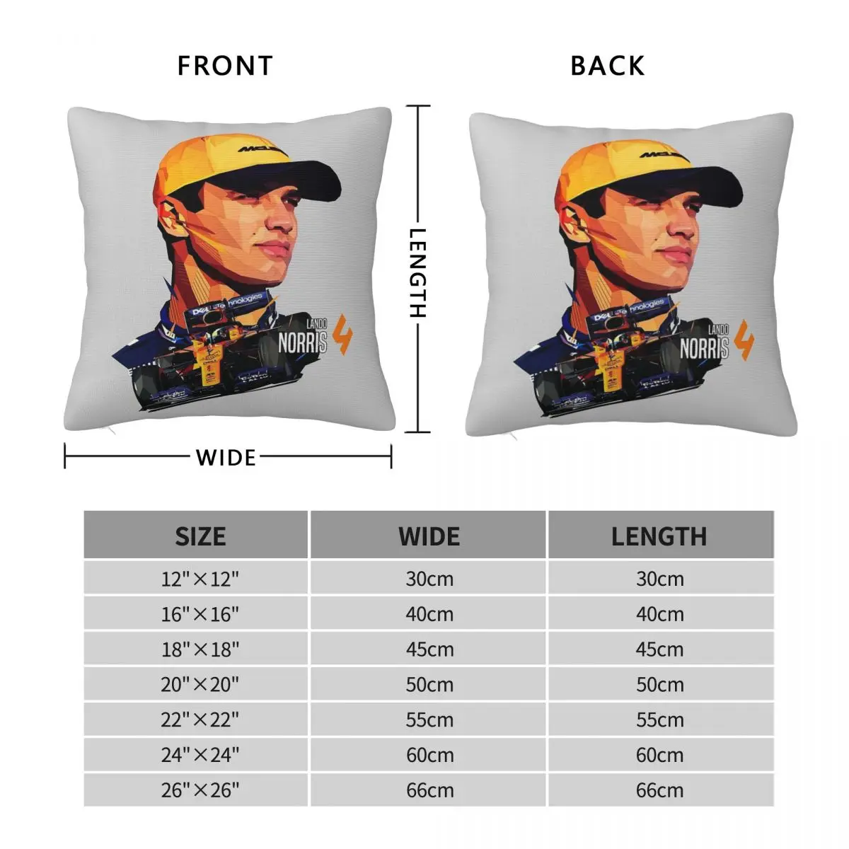 Lando Norris Low Poly Square Pillowcase Polyester Linen Velvet Pattern Zip Decor Throw Pillow Case Room Cushion Case