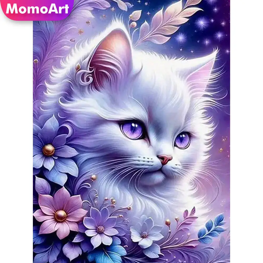 Momoart Katze Diamant Malerei Tier bunte Diamant Mosaik Bild Strass Mond Wand Dekor