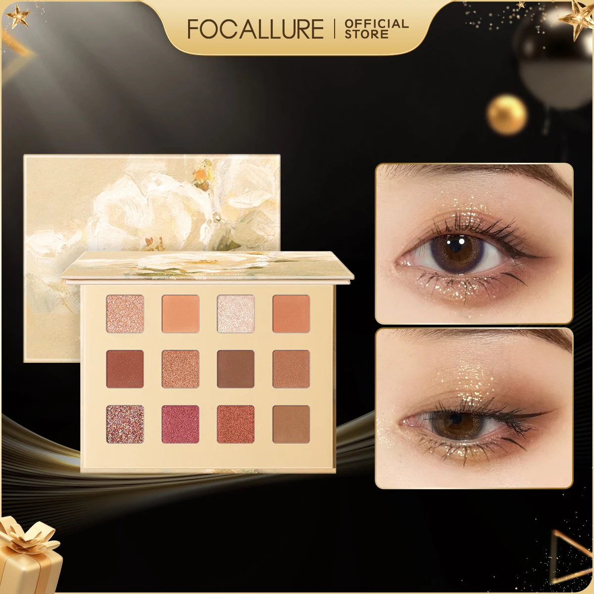 FOCALLURE 12 Colors Glitter Shimmer Eyeshadow Palette Waterproof Long Lasting Matte Eyeshadow Powder Makeup Women Eyes Cosmetics