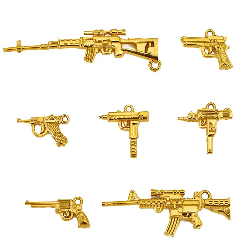 3pcs Stainless Steel Vintage Simulation Gun Charm Pistol Shape Pendant for DIY Necklace Punk Keychain Jewelry Making Accessories