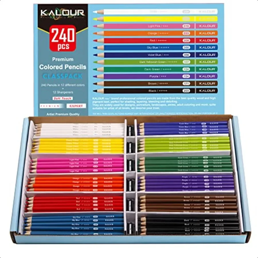

Premium Colored Pencils Bulk12 Assorted Vibrant Colors 240 Count Total School Classroom plies For Teachers Presharpened Artists