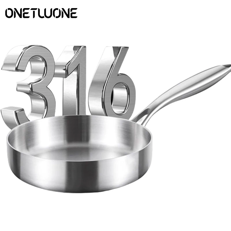 316 Stainless Steel Frying Pan 16/20cm Stir-fry Pans Household Induction Cooking Pot Uncoated Wok Kitchen Cookware
