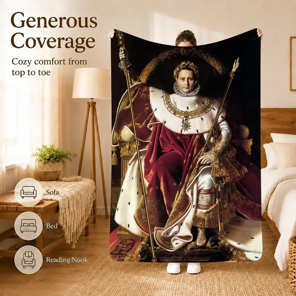 Historical Napoleon Bonaparte Portrait Throw Soft Lightweight Flannel Blanket for Sofa Couch Bedroom Living Room Home Decor