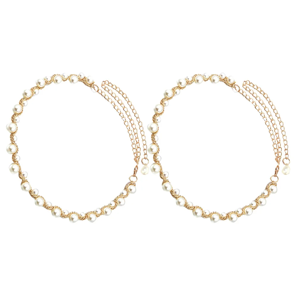 

2Pcs Pearl Waist Chain Belt Elegant Adjustable Metal Chain Belts for Women Wedding Dress Bridal Accessories Fashion Waist
