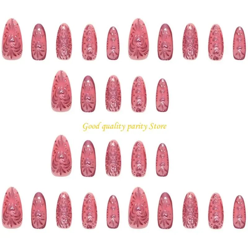 M4YA 30 Stuks Amandel Fake Druk Op Nagel Kunstnagel Valse Nagellijmen Op Nagel Hart Ontwerpen Franse tips Geschenken
