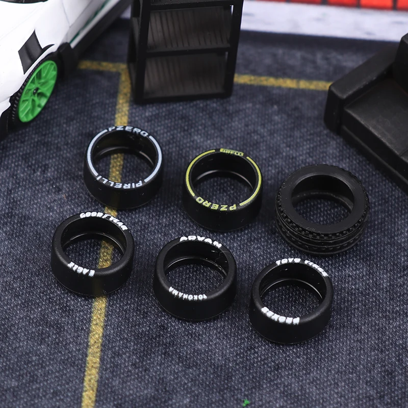 X-Scale 20Pcs Black 11mm 12mm 1/64 Racing Vehicle Pattern Rubber Tires DIY Lettering Tires Skin Alloy Car Detail-up Parts