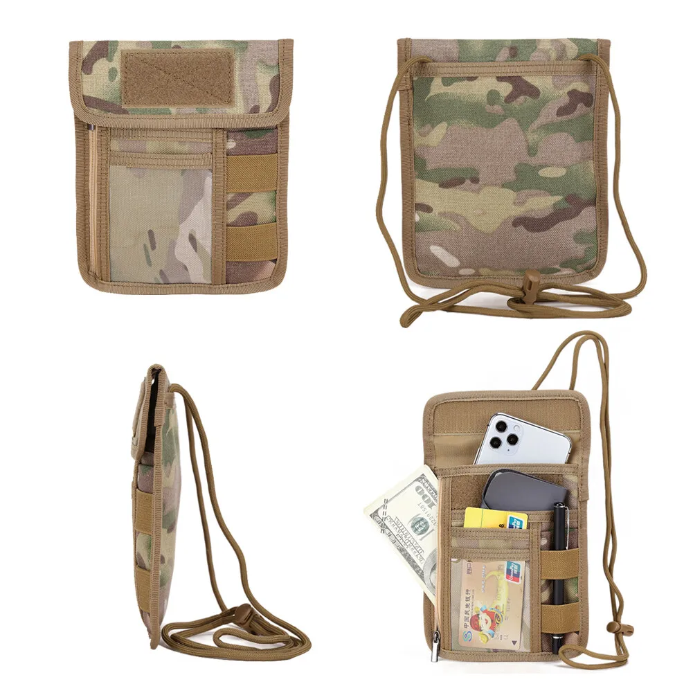 Tactical ID Credit Card Holder Case Purse Chest Hanging Molle Pouch Wallet Bag Neck Lanyard Key Holder Credit Passport Organizer