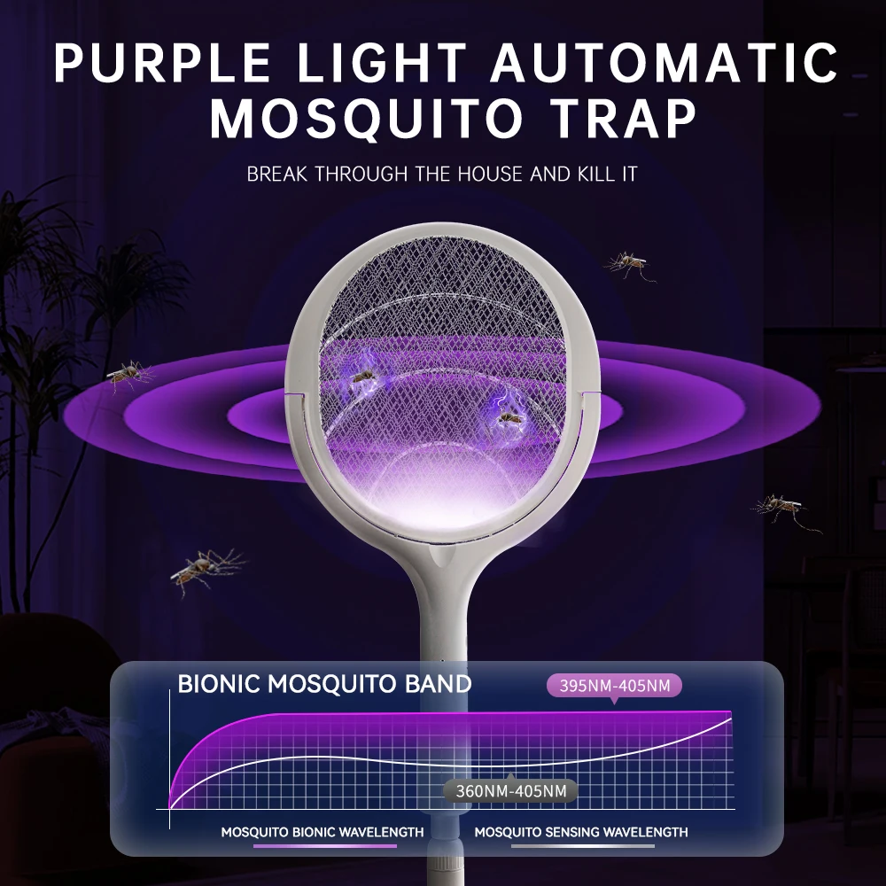 Electric Mosquito Killer 2-in-1 Fly Swatter Trap Electric Mosquito Swatter USB Rechargeable Mosquito Racket Fly Zapper For Home