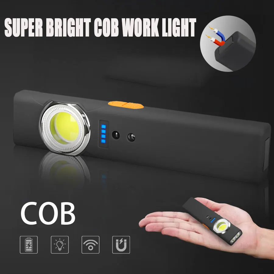 Newly Upgraded Portable Super Bright LED COB Work Light With  Magnetic Built-in Battery Rechargeable Emergency Clip Flashlight
