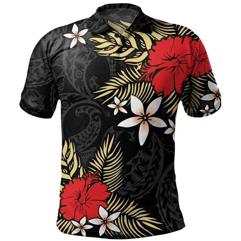 Summer Fashion Polo Shirt Men 3D Printing Flowers Short Sleeves T-shirt Button Lapel Loose Hawaiian Lapel T Shirts Comfort Tops