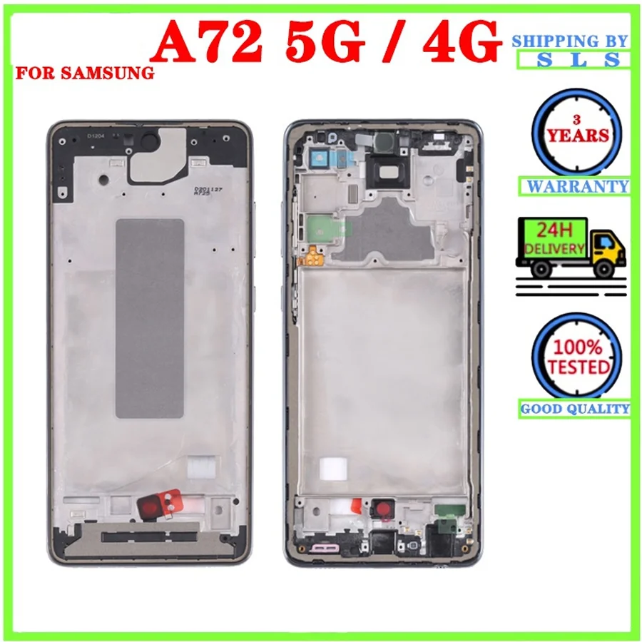 For Samsung Galaxy A72 4G A725 LCD Middle Frame Bezel Cover+Battery Cover Rear Back Door Lid+Camera Lens