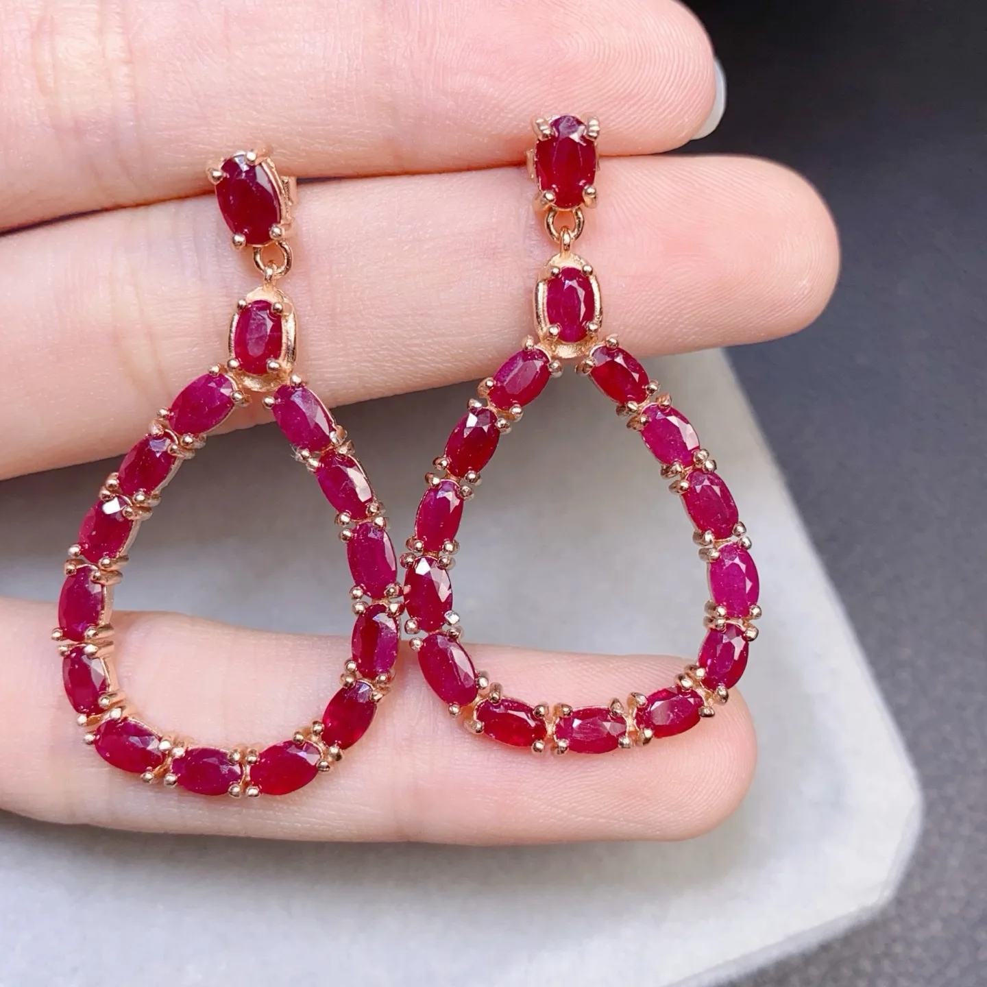 Natural Ruby Drop Earrings 3x5mm & 4x6mm Oval Cut Pigeon Blood Red 925 Silver Teardrop Hoop Dangle Earrings