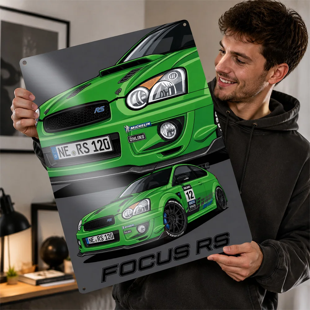 Germany Focus RS Green Rally Car Textured Poster Personalized Aluminum Metal Sign Paddock Legacy Design Wall Art For An Office
