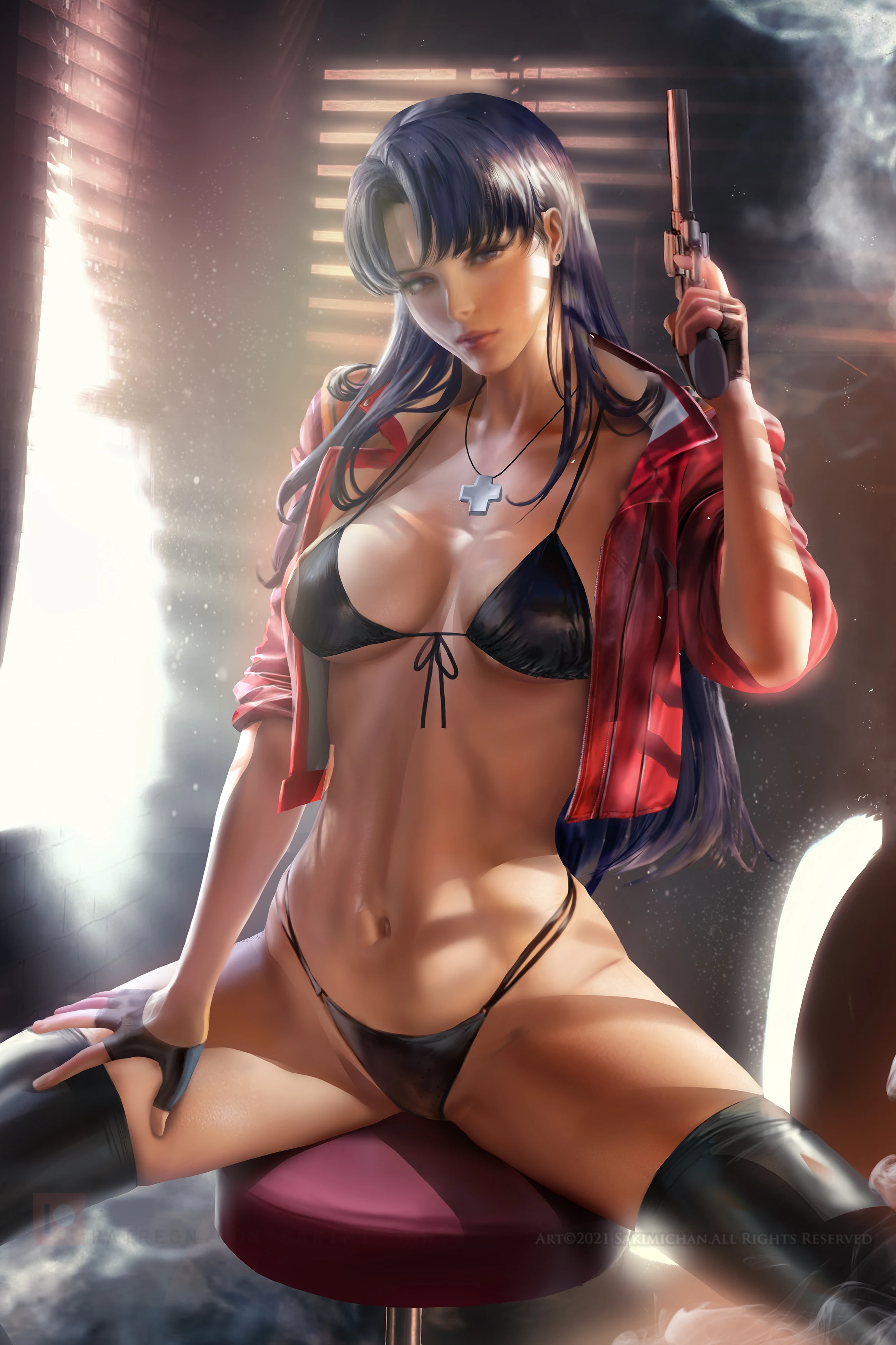 Misato Katsuragi Evangelion Hottie Anime Sexy Naked Lady Print Canvas AI Art HD Manga Poster Living Room Bedroom Handing Picture