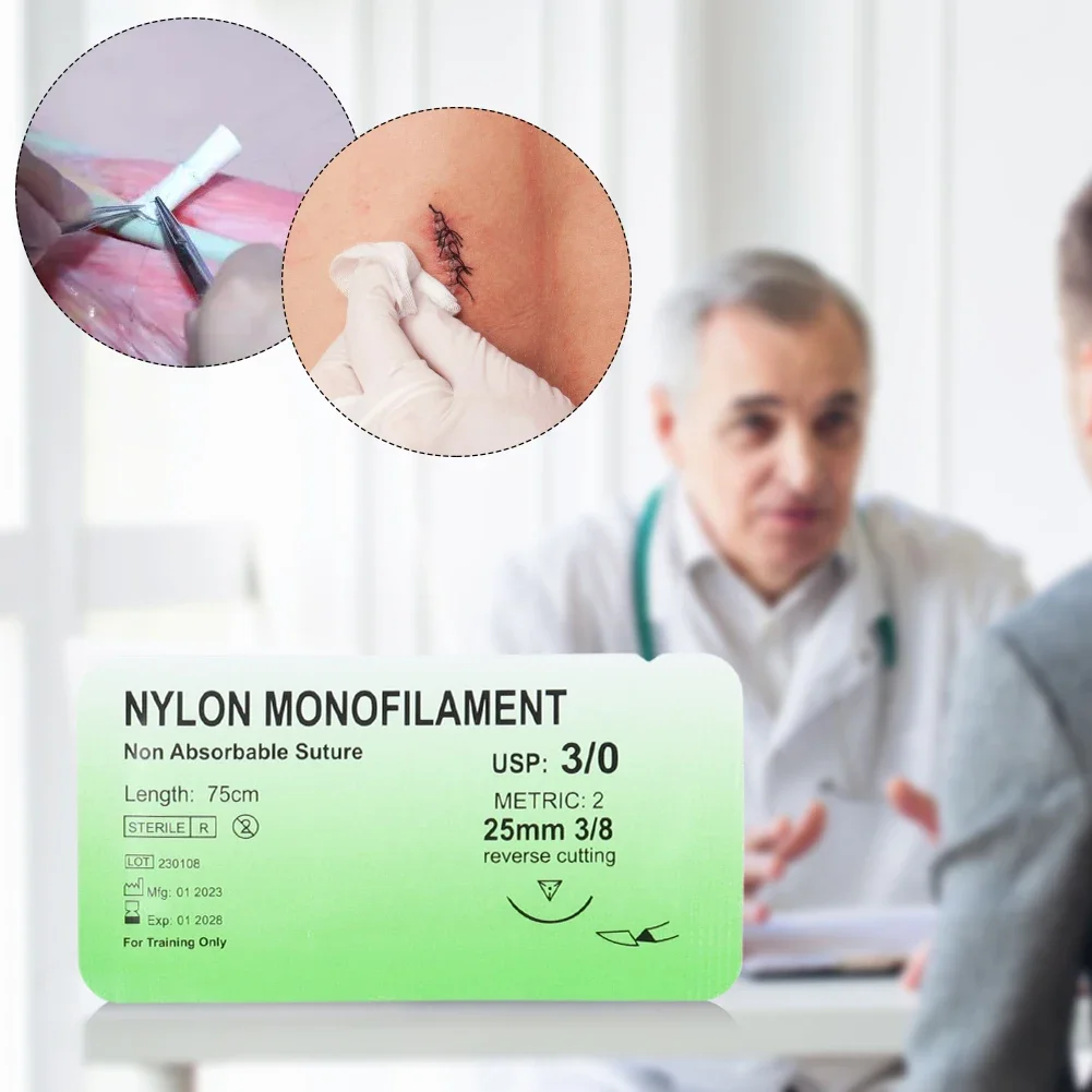 3/0 医療用歯科縫合糸 ナイロン シルク ポリプロピレン ポリエステル 外科シミュレーション縫合糸 医療学生教育用