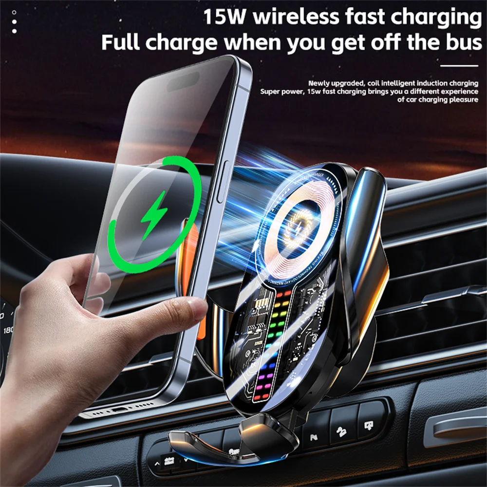 

15W Magnetic Charger Car Phone Holder For Samsung Automatic Rotating Universal Phone Charging Stand car fast charging C28