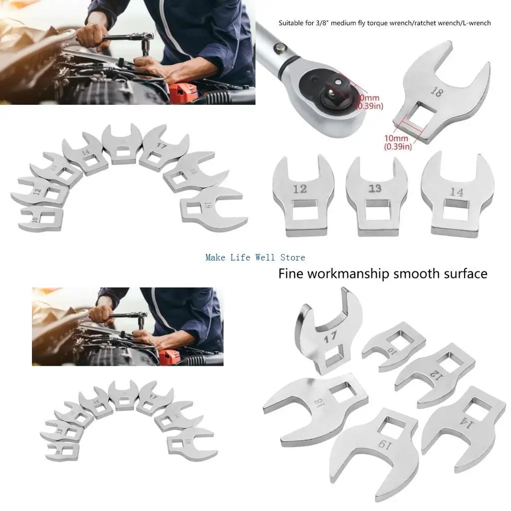 

8Pcs 3/8Inch Drive Crowfoot Wrench Set 10-19mm Crow Foot Key Set Spanner