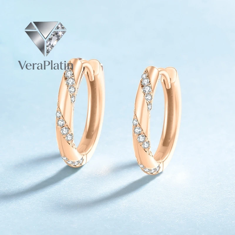 

VeraPlatin Women Valentines Day 18K Rose Gold Girl Friend Birthday Gift 0.348CT Moissanite Diamond Lover Wedding Hoop Earrings F