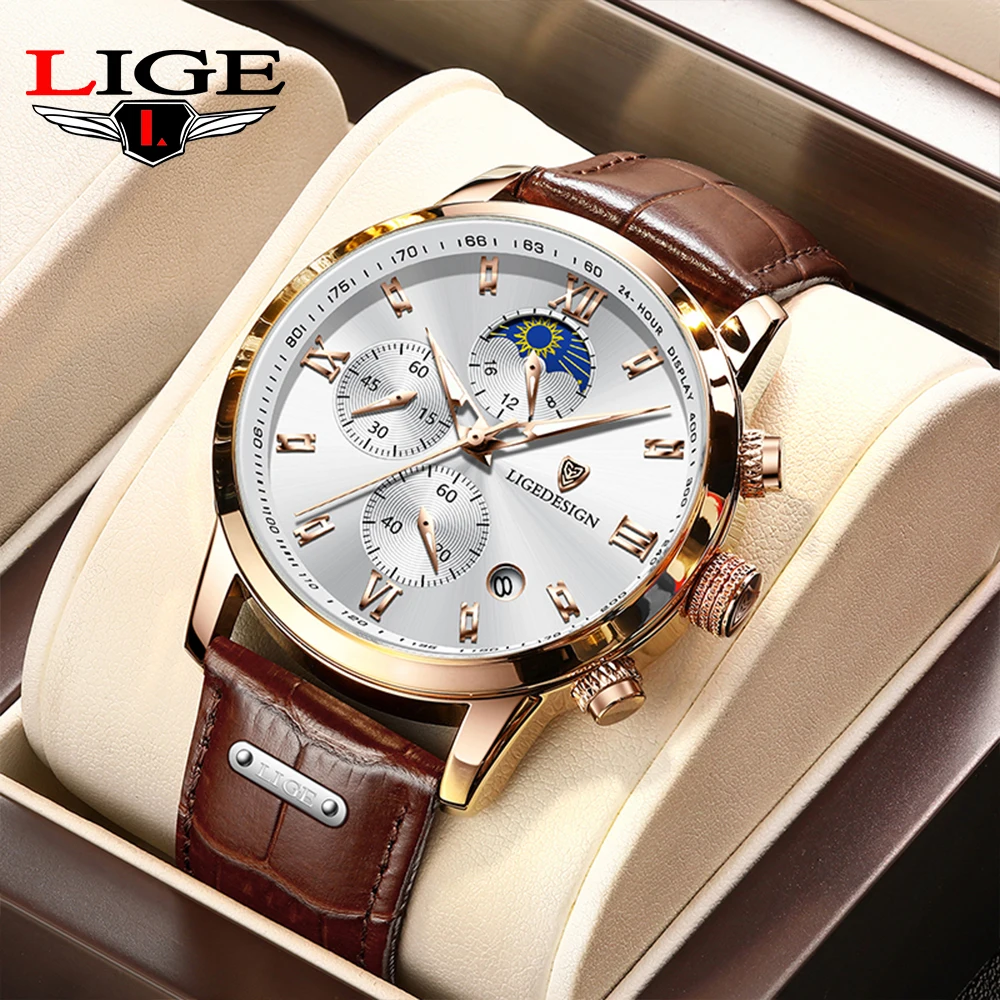 

New Men Watches LIGE Top Brand Luxury Men Wrist Watch Leather Quartz Watch Sports Waterproof Male Clock Relogio Masculino 2024