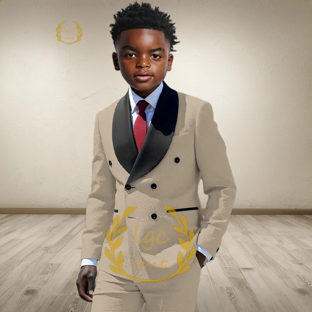 

Boys' Stylish Custom 2-Piece Jacquard Formal Suit – Shawl Lapel Blazer with Black Trim & Tailored Pants for Banquets