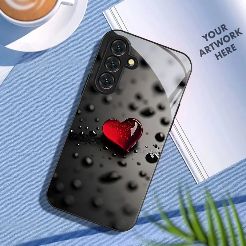 Red heart-shaped pattern glass phone case for Samsung Galaxy S26 S25 S24 S23 S22 S20 FE/Ultra/Plus anti drop Cover