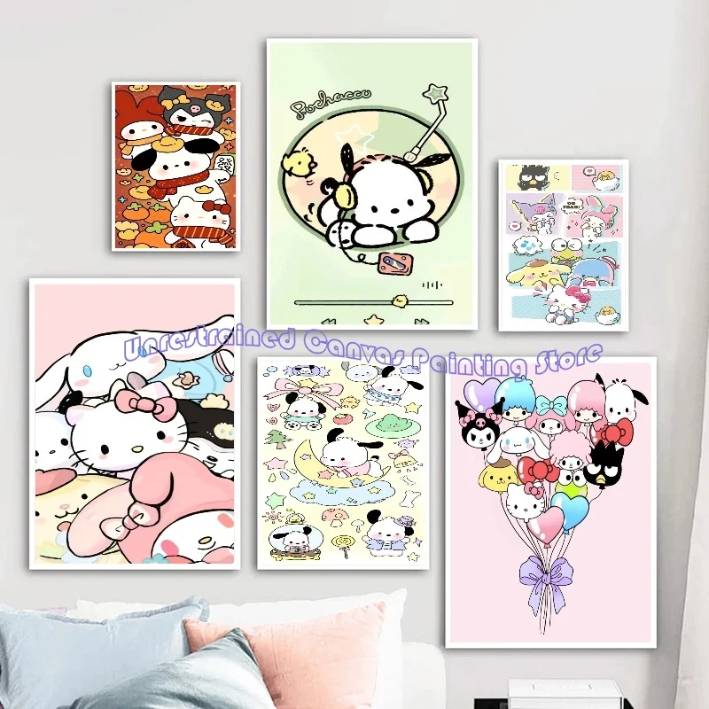 

Sanrio Poster Hello Kitty Pochacco Poster Cartoon Anime Oil Painting Printmaking Children Room Art Decoration Birthday Gift